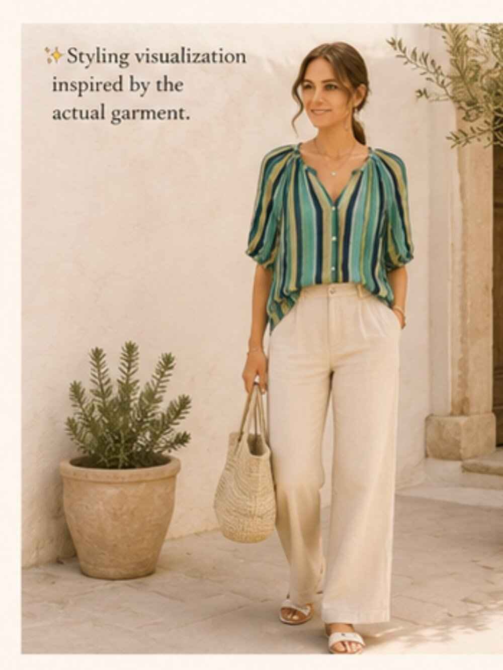 Liverpool Los Angeles Striped Gauze Blouse Green Blue Button Front M - Picture 2 of 5